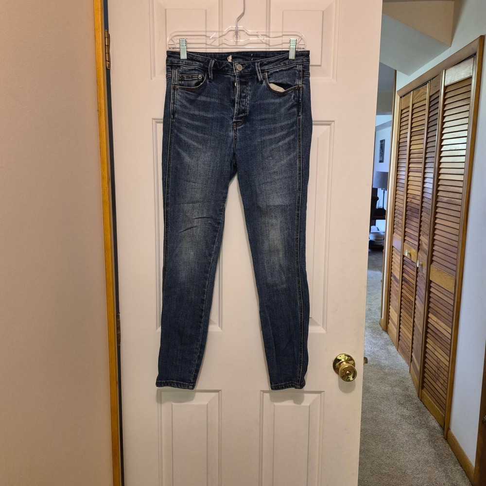 Free‎ People Womens Skinny Jeans Dark Wash Blue Mid Rise Button Fly Size 27